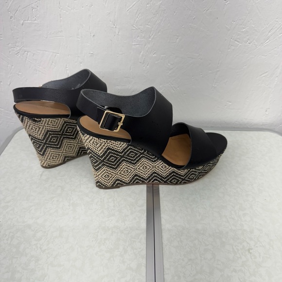 Shoes - J Crew Woven Wedge Heel Sandal Size 11 Geometric Black Comfort Dressy‎